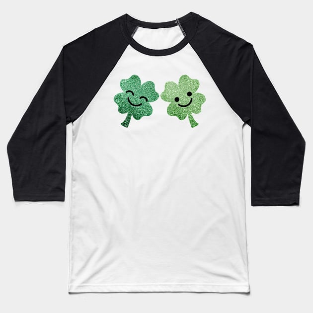 Glittery Irish Four Leaf Clovers Baseball T-Shirt by VicEllisArt